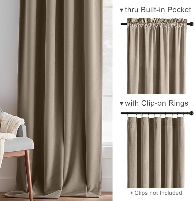 Lazzzy Velvet Blackout Curtains Thermal Insulated Room Window Drapes Super Soft - Image 6
