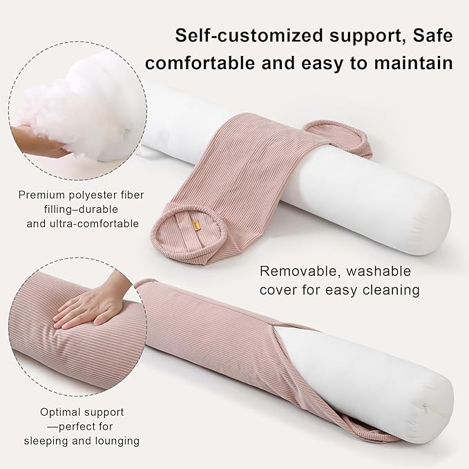 Body Pillow for Adults – Corduroy Long Round Bolster Pillow for Bed, Cuddle - Image 3