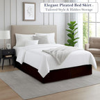 Queen Bed Skirt, Luxury 15 Inch Drop Chocolate Pleated Bed Skirt, Double - Image 2