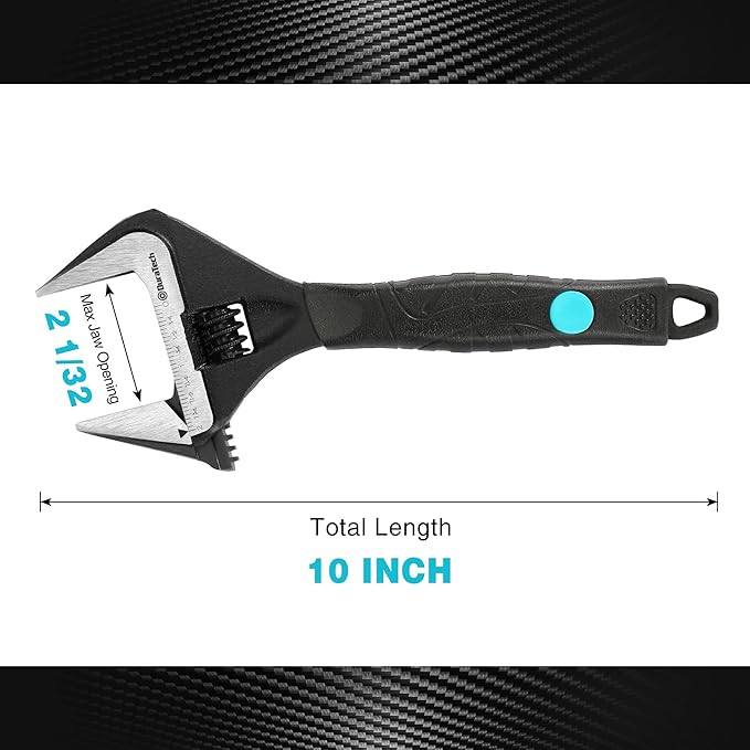 DURATECH 10-Inch Adjustable Wrench, Wide Jaw Opening Black Oxide Finish - Image 2