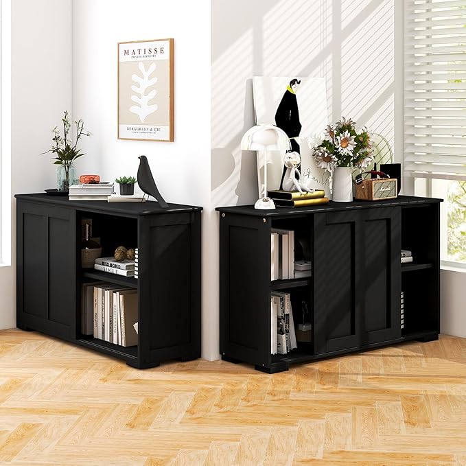 Costzon Sideboard Buffet Cabinet of 2, Wooden Kitchen Storage Cabinet - Image 2
