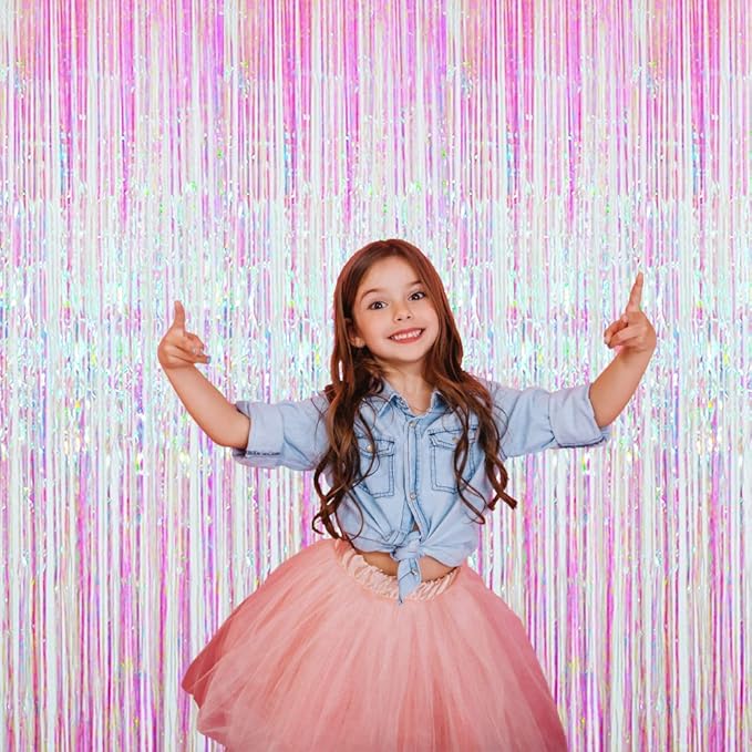 GOER 3.2 ft x 9.8 ft Metallic Tinsel Foil Fringe Curtains Party Photo Backdrop - Image 5