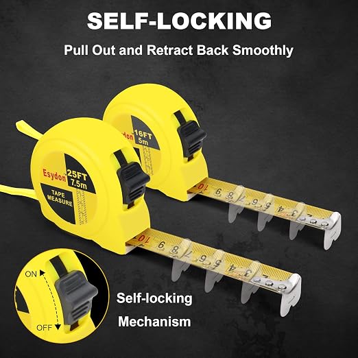 2 Packs Tape Measure 25 ft /16 ft, Esydon Measuring Tape Extendable, - Image 3