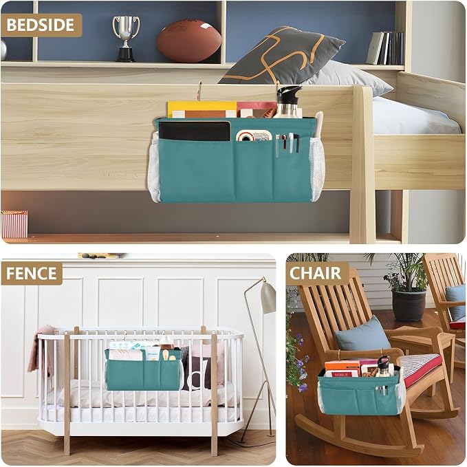 KOPIRIT Navy Teal Bedside Caddy Storage Bag Bedside Organizer - Image 8