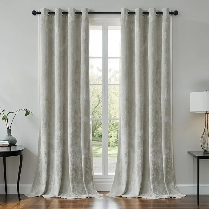 Silver Grey Crushed Velvet Curtains 52x90 inch Luxurious Thermal Insulated by SMILETIME