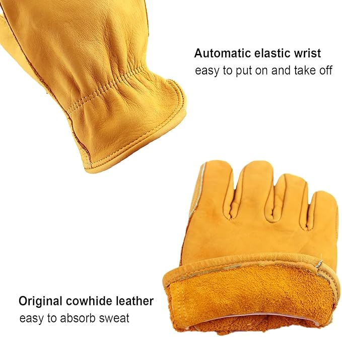 OZERO Leather Work Gloves: 3 Pairs Heavy Duty Work Glove Tough Cowhide Driver - Image 4
