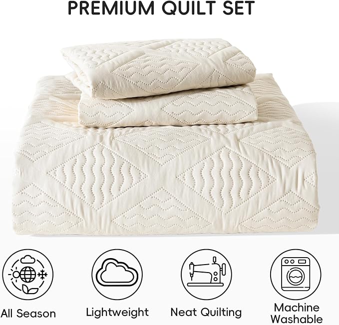 Yiran Quilt King Size Beige Summer Bedspreads Bedding Set 3 Pieces Thin - Image 8