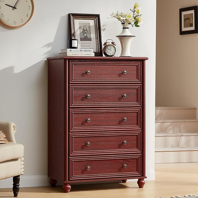 Farmhouse 5 Drawers Dresser for Bedroom, Wood 45" Tall Dressers Chest of Drawers - Image 4