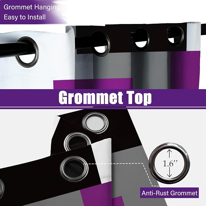 Purple 100% Blackout Curtains for Bedroom 84 inch Length 2 Panels Set Grey - Image 7
