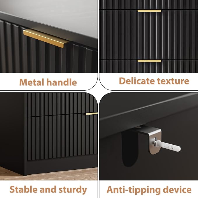 Black 7 Drawer Dresser for Bedroom, 55.9" Wide Modern Fluted Dresser - Image 3