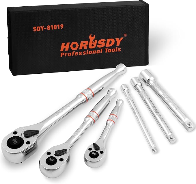HORUSDY 3-Piece Ratchet Set, 1/4” 3/8”, 1/2" Drive Ratchet Handle Set, Quick by HORUSDY