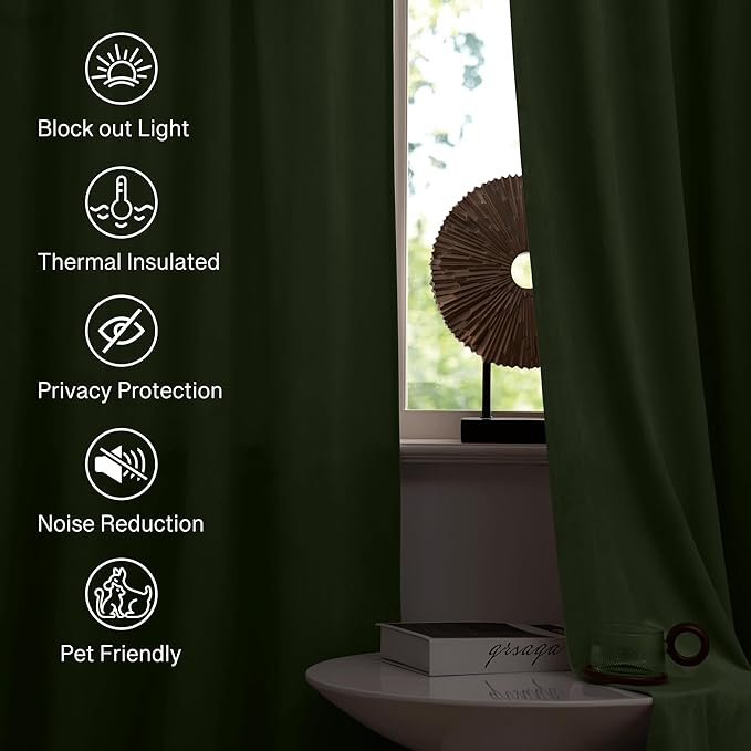 StangH Sage Green Velvet Curtains 105 inches Long Modern Room Darkening Privacy - Image 6