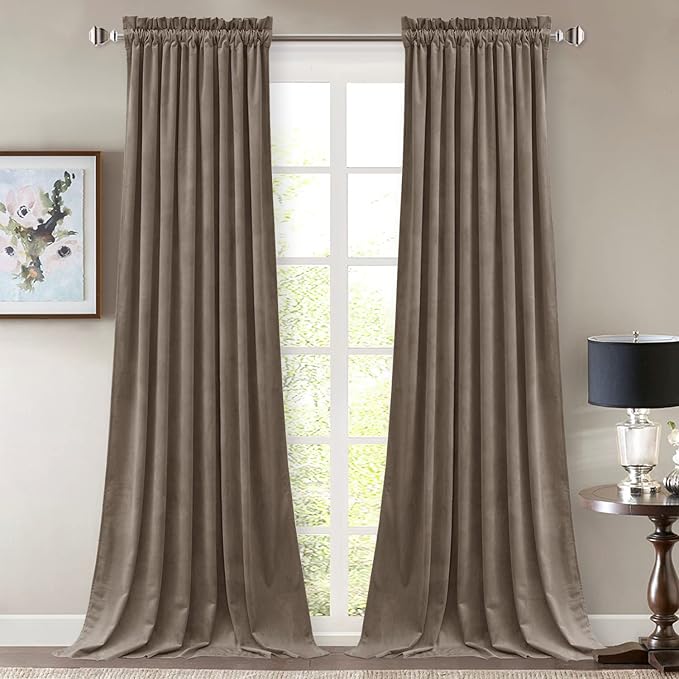 StangH Taupe Velvet Room Darkening Curtains Premium Soft Thermal Insulated by StangH