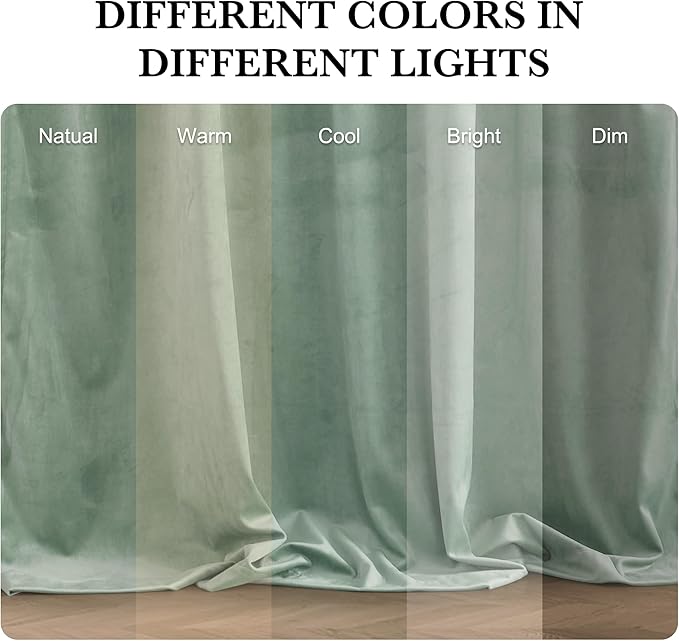RYB HOME Mint Green Velvet Curtains 102 inches Long, Room Darkening, - Image 7
