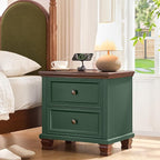 Farmhouse Nightstand Set of 2 for Bedroom, Mid-Century Low Nightstands - Image 4