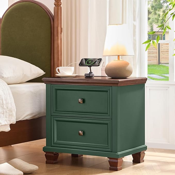 Farmhouse Nightstand Set of 2 for Bedroom, Mid-Century Low Nightstands - Image 4