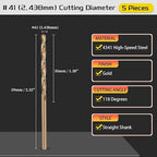 Drill Bit, #41 Cutting Diameter, 4341 HSS Gold Finish 118° Cutting Angle Number - Image 2
