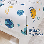 JSD Blue Astronaut Kids Sheet Set Full Size, 4 Piece Space Rocket Printed - Image 3