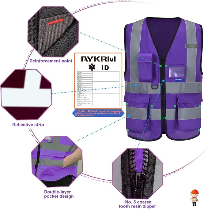 Hi Reflective Safety Vest, Hi Vis Bright Neon Colors Safety Vest - Image 5