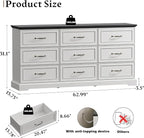 Farmhouse 9 Drawers Dresser for Bedroom, Rustic Wood Dresser TV Stand, Wooden - Image 2