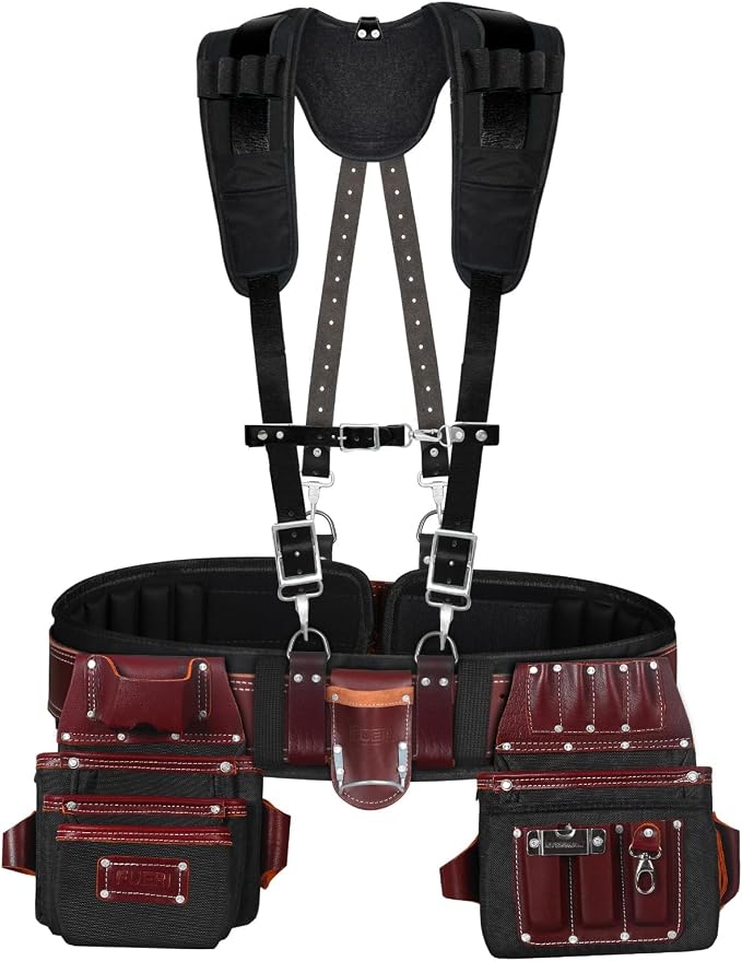 FUERI Tool Belt With Suspender Men Carpenter Pouches Construction Bags by Fueri