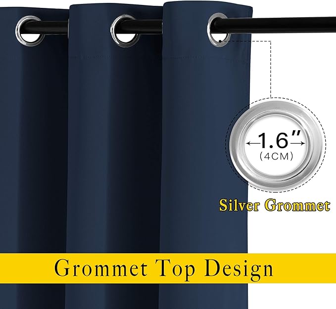 NICETOWN Navy Blue Blackout Living Room Curtains, 110 inches Long, Grommet - Image 2