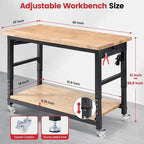 Workbench for Garage with Wheels 60 x 22 Inch Heavy Duty Rubberwood Tabletop - Image 2