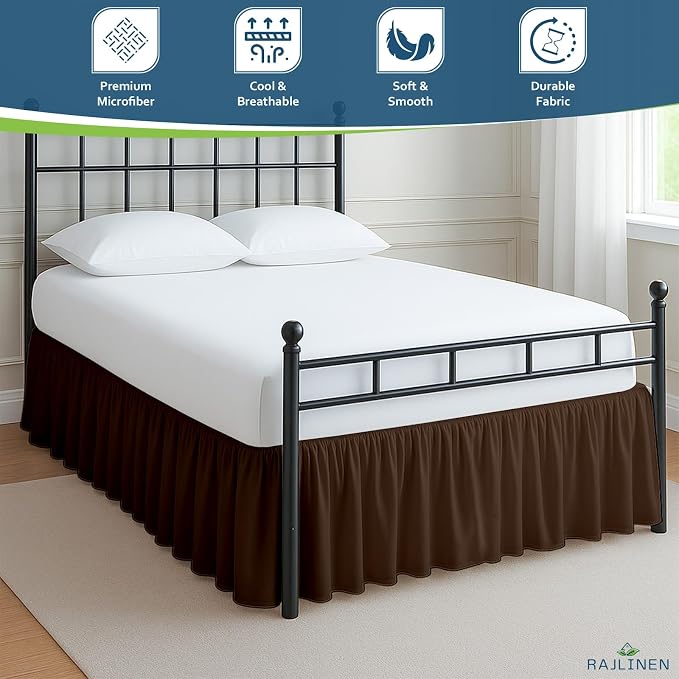 Rajlinen Ruffled Bed Skirt Queen, 24 Inch Drop Dust Ruffle - Image 3