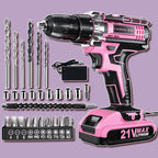 Pink Cordless Drill Set, 21V Electric Power Drill by KELNOW