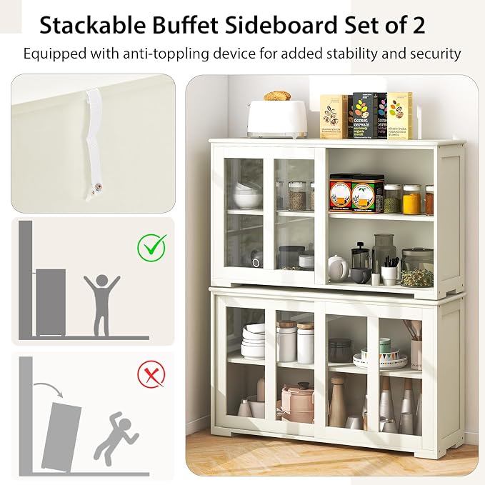Costzon Sideboard Buffet Cabinet of 2, Wooden Kitchen Storage Cabinet - Image 6