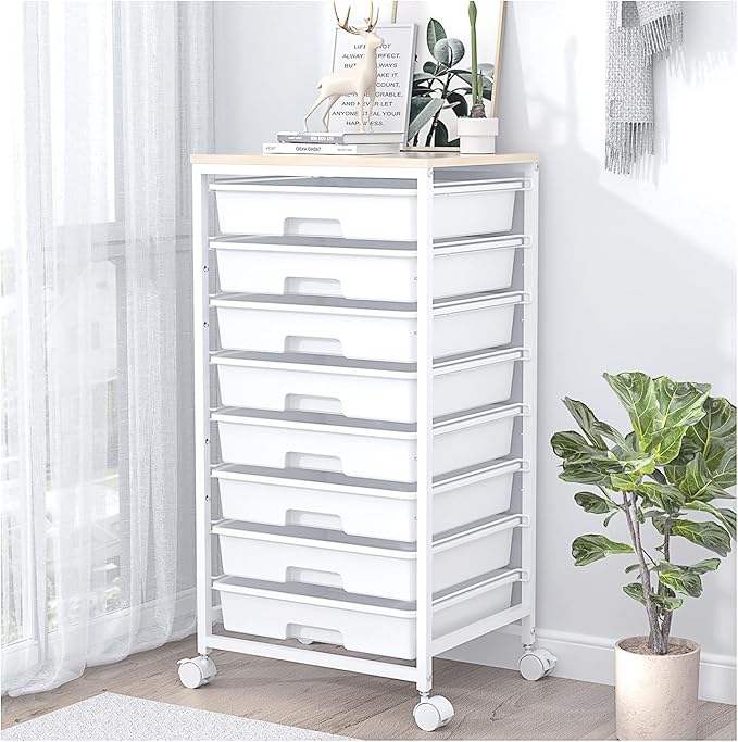Rolling Storage Cart with Drawers, Utility Cart With 8 Drawers and Wooden by SYKIARIOL