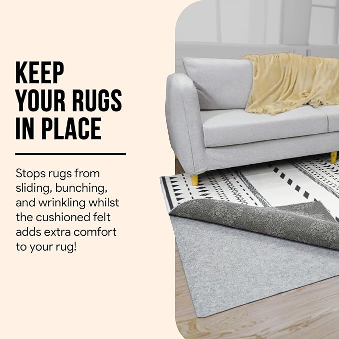 Non Slip Rug Pad 8x10 Feet, 4/25" Thick Felt Cushioned Rubber Rug Gripper Pad - Image 2