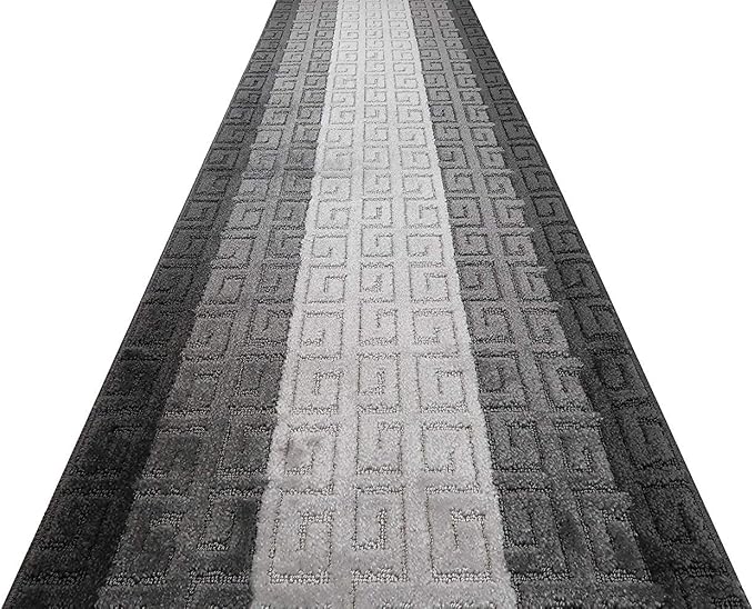 Custom Length Hallway Runner Rug, Slip Resistant, Meander Grey, 26 Inch X 32 - Image 4