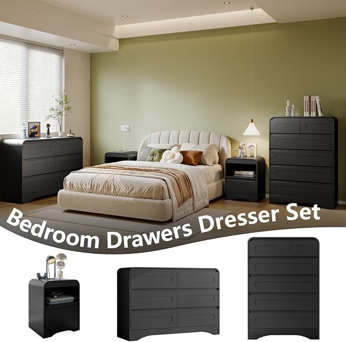 4 Pcs Bedroom Set, Dresser and Nightstand Sets, Including Modern Wooden Tall 6 - Image 9