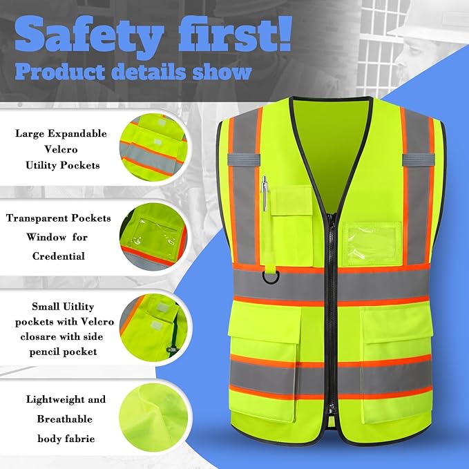 Custom Safety Vest High Visibility Reflective Customized Logo Construction Work - Image 3