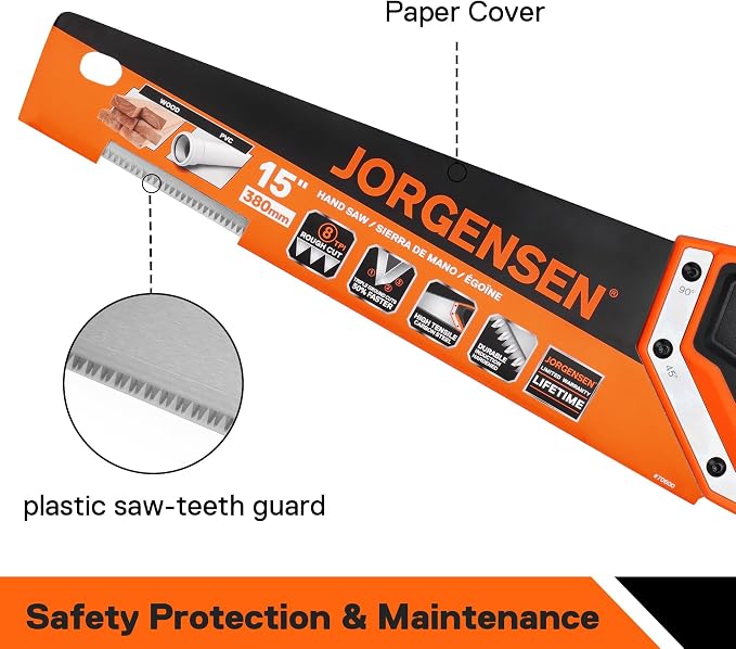 JORGENSEN 15 Inch Pro Hand Saw, 8 TPI Fine-Cut Ergonomic Non-Slip Aluminum - Image 7