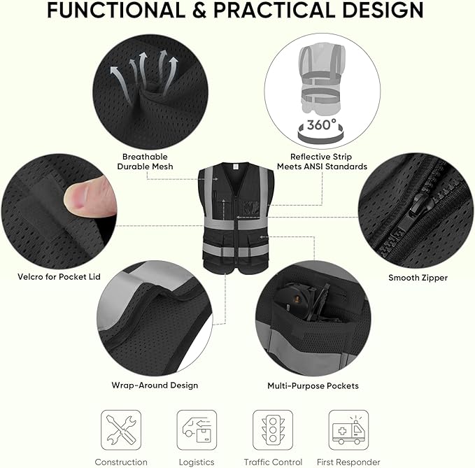 TICONN Reflective Safety Vest High Visibility Class II Mesh Vest - Image 2