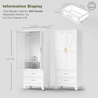 COFaR Metal Wardrobe Cabinet, 71 Farmhouse Armoire Wardrobe Closet - Image 3