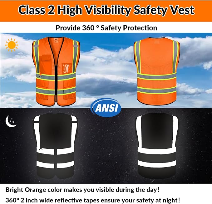 BeautyWill Custom Safety Vest Logo Class 2 High Visibility Reflevtive Vest - Image 5