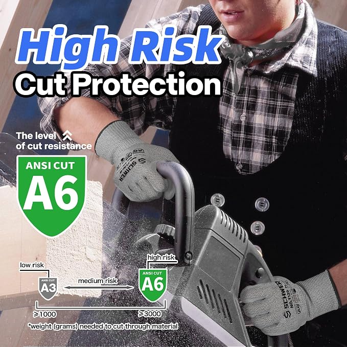 Schwer 6 Pairs ANSI A6 Cut Resistant Gloves CR7120 Cut Proof Work Gloves - Image 3