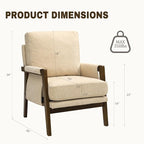 Beige Accent Chair for Bedroom & Living Room, Mid Century Modern Accent Arm - Image 2