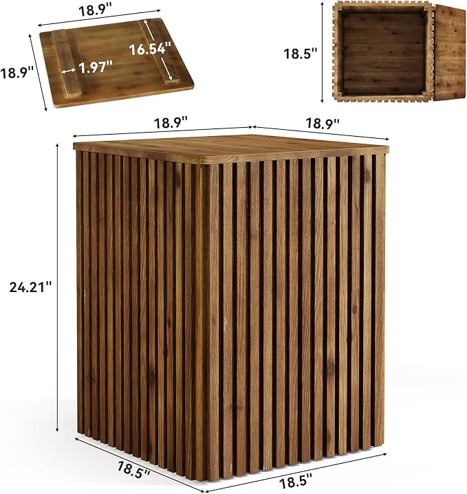 Solid Wood End Table Set of 2, Square Fluted Side Table - Image 2
