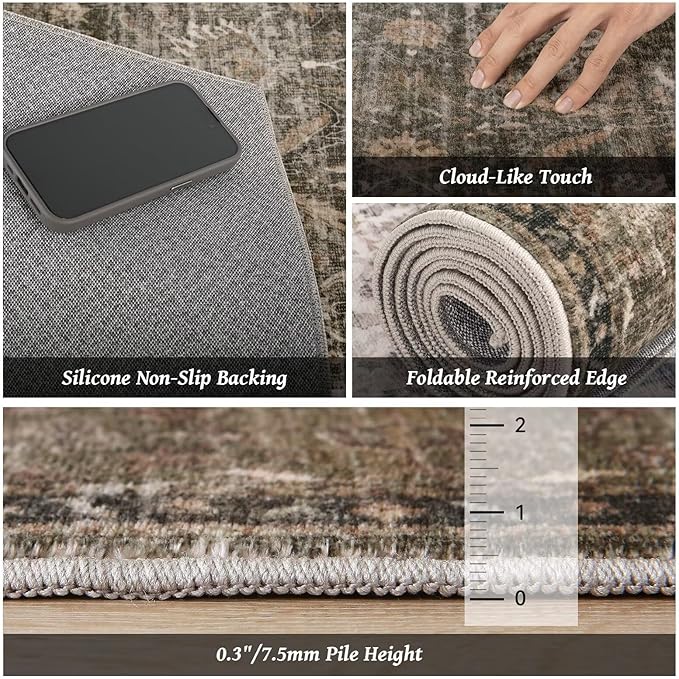 Washable 5x7 Area Rugs for Living Room, Boho Non-Slip Vintage Distress Rugs for - Image 5