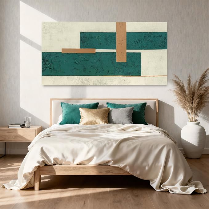 YETHEN WAL Teal Geometric Abstract Canvas Wall Art, 20×40 in Horizontal – - Image 2