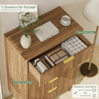 LYNSOM Fluted Dresser and Nightstand Sets 3 Piece, 5-Drawers Dresser and - Image 5