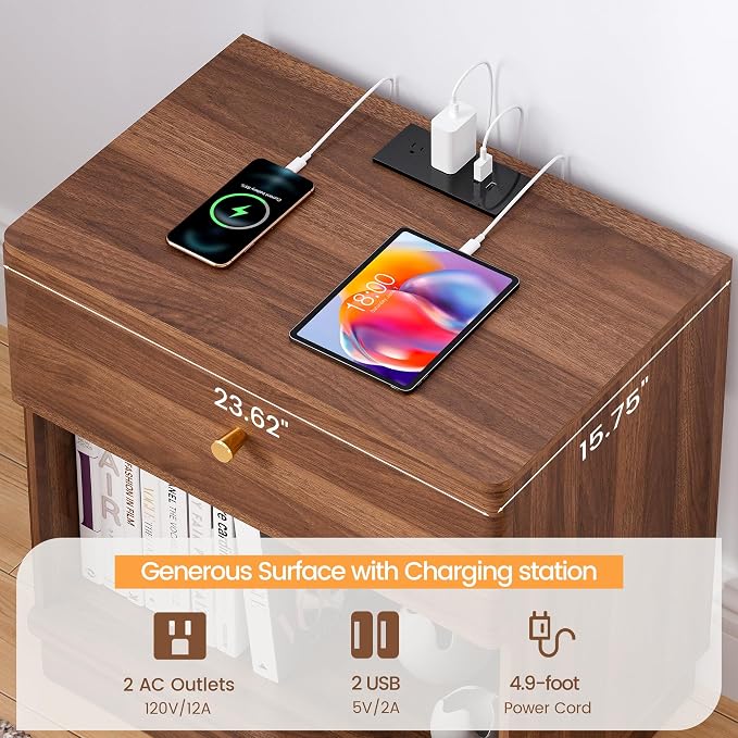 Narrow Nightstand Set of 2, Wooden Small 2 Drawer Nightstand, Slim Side End - Image 8