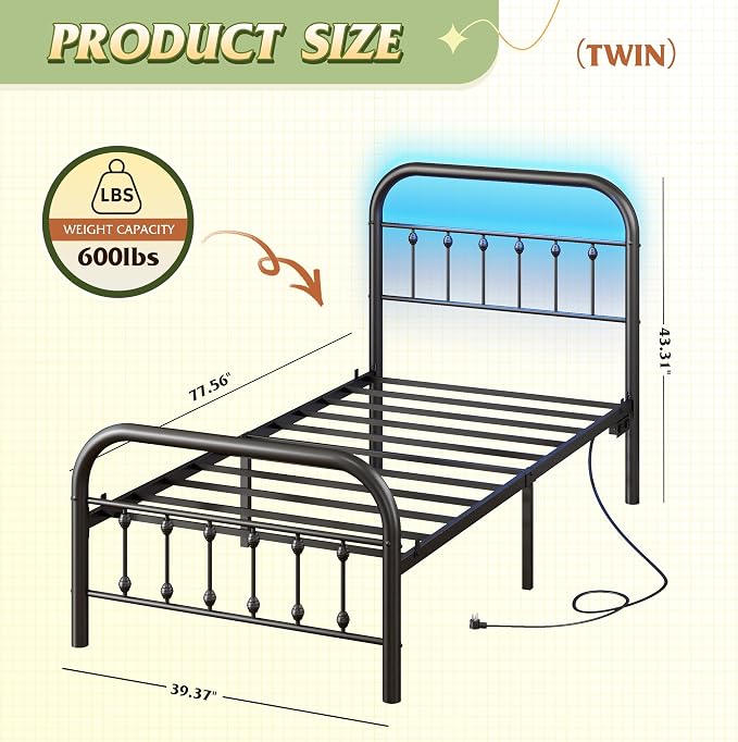 WLIVE Metal Platform Bed Frame, Twin Bed Frames - Image 6