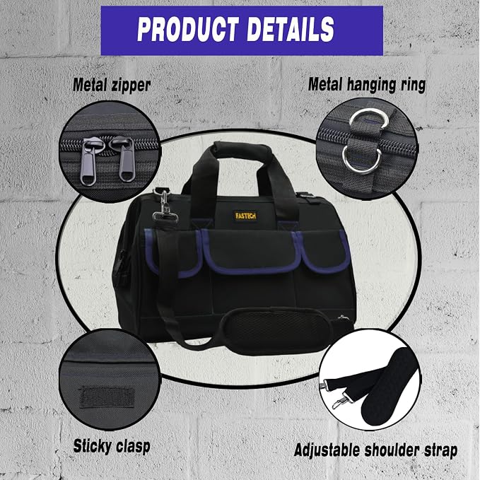 18 Inch Tool Bag, Waterproof Wide Mouth Tool Kit, Heavy Duty Tool Bag Organizer - Image 3