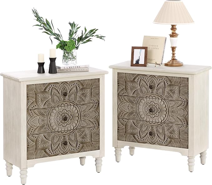 COSIEST 3 Drawers Nightstand Set of 2, Accent Dresser, Bedside Table, Bedroom by COSIEST
