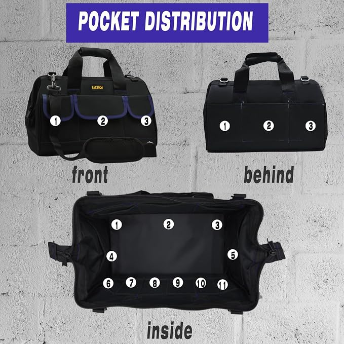 18 Inch Tool Bag, Waterproof Wide Mouth Tool Kit, Heavy Duty Tool Bag Organizer - Image 5